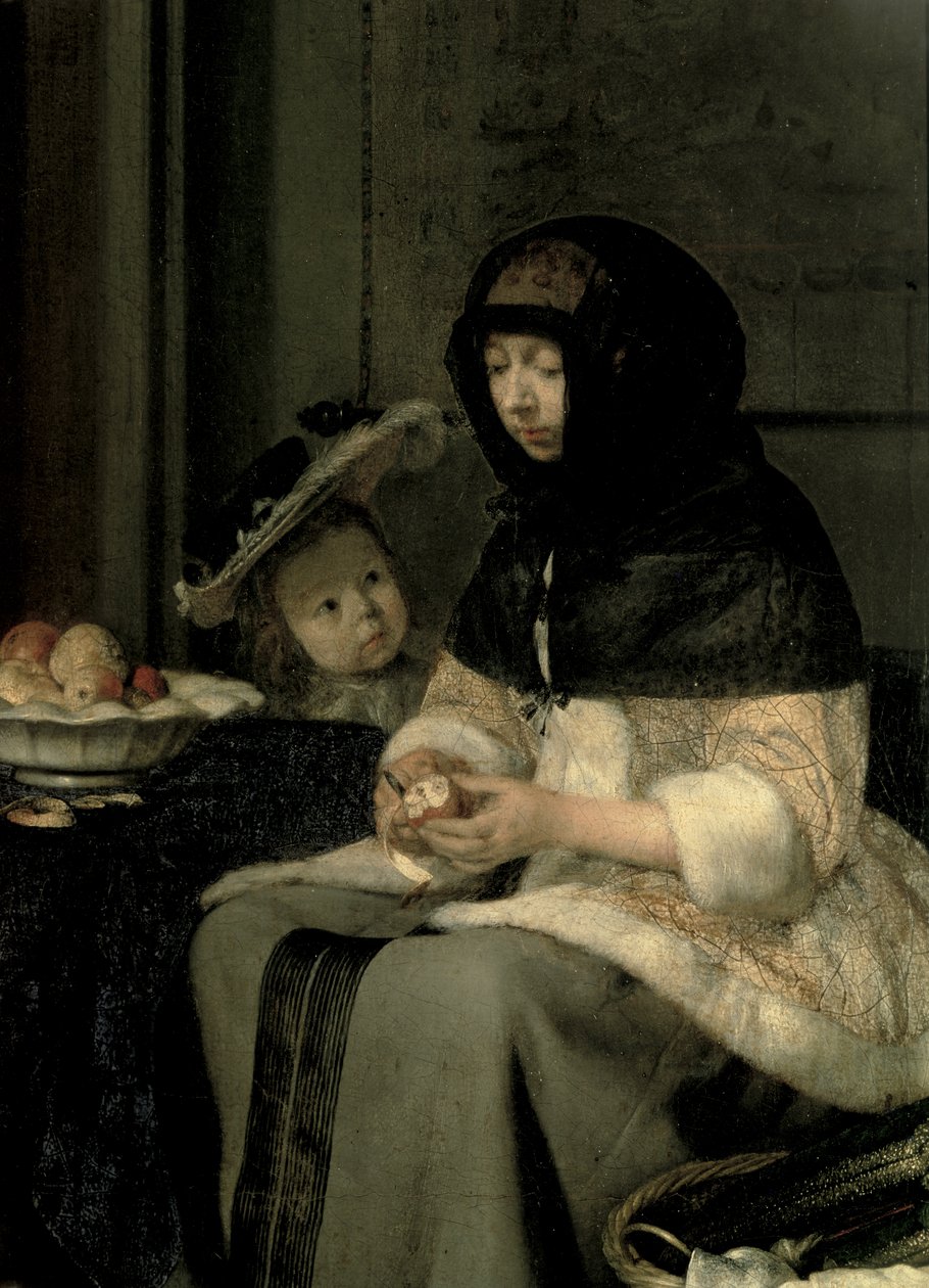 Apple पीलर, 1660 (13129 का विवरण) (पैनल पर कैनवास पर तेल) द्वारा जेरार्ड टेर बोरचो