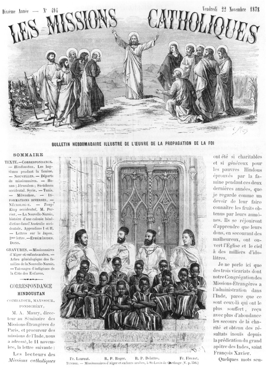 ट्यूनीशिया में सेंट लुइस ऑफ कार्थेज में अल्जीयर्स और अरब बच्चों के मिशनरी, 22 नवंबर 1878 को &39;लेस मिशन कैथोलिक&39; से चित्रण द्वारा Gerlier