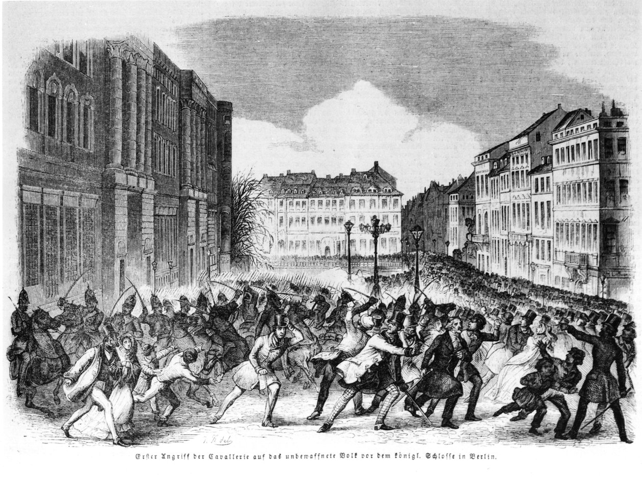अप्रैल 1848 में बर्लिन में विद्रोह, &39;इलस्ट्रेटर जेइटुंग&39; से चित्र द्वारा जर्मन स्कूल