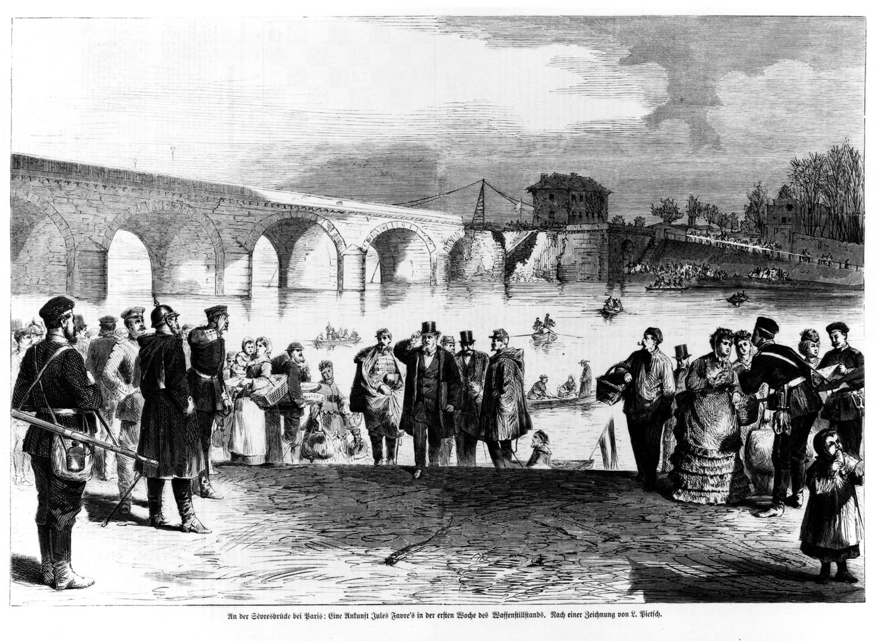 जुल्स फेवर (1809-80) पोंट डी सेव्रेस में पहुंचे, &39;इलस्ट्रेटर जेइटुंग&39;, 1870-71 से चित्रण द्वारा जर्मन स्कूल