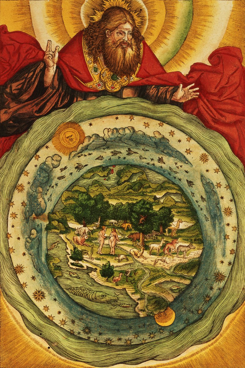 निर्माण, लूथर बाइबल से, c.1530 (रंगीन लकड़बग्घा) द्वारा जर्मन स्कूल