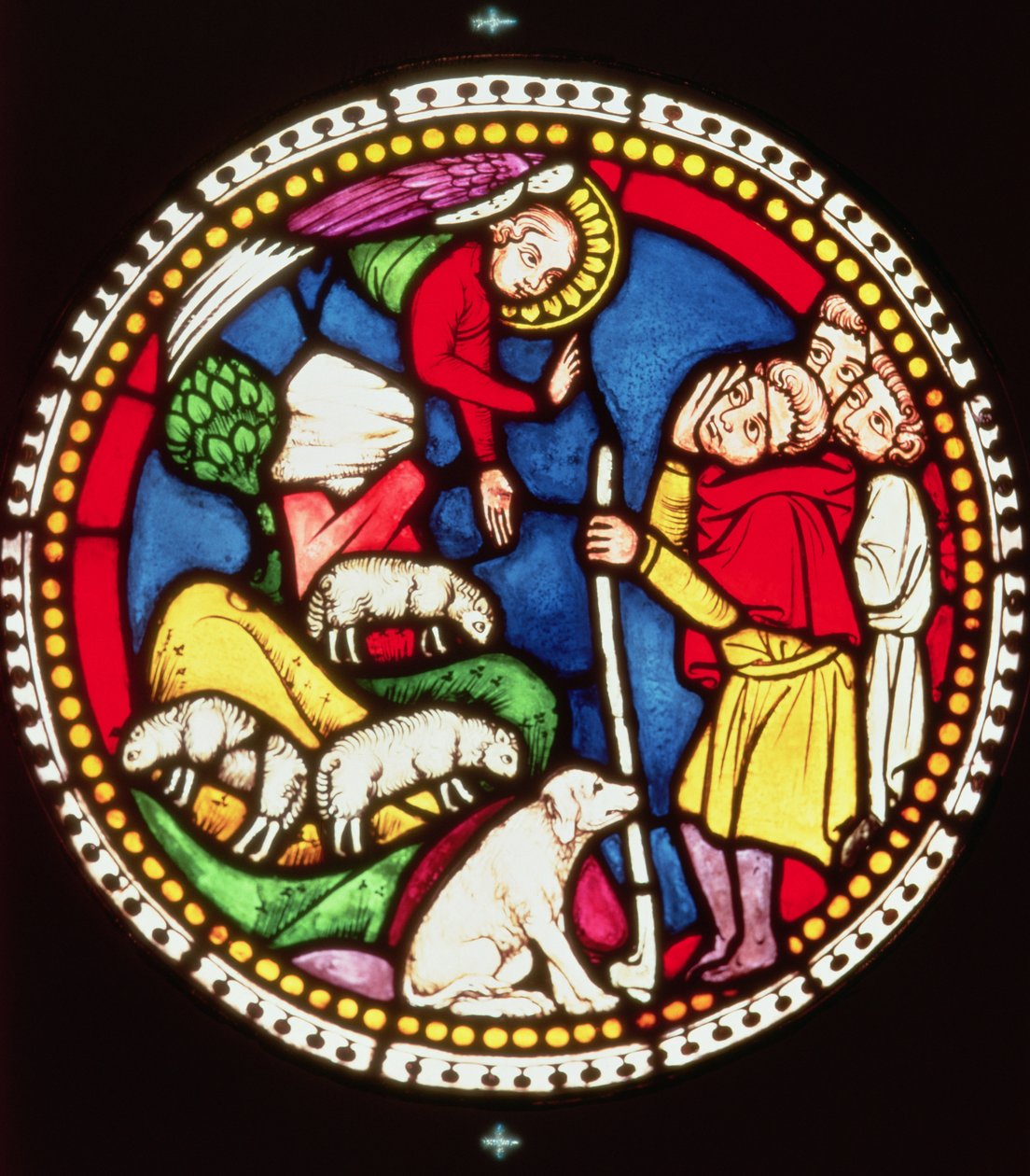 चरवाहों को घोषणा का चित्रण करती विंडो, c.1300 (सना हुआ ग्लास) द्वारा जर्मन स्कूल