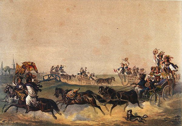 हंगेरियन वेडिंग बारात, c.1855 (कलर लिथो) द्वारा जर्मन स्कूल