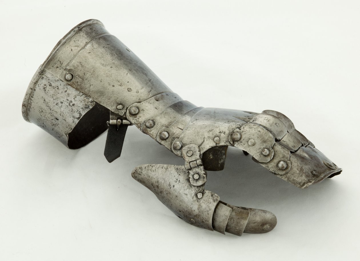लेफ्ट गंटलेट, c.1490-1510 (स्टील एंड लेदर) द्वारा जर्मन स्कूल