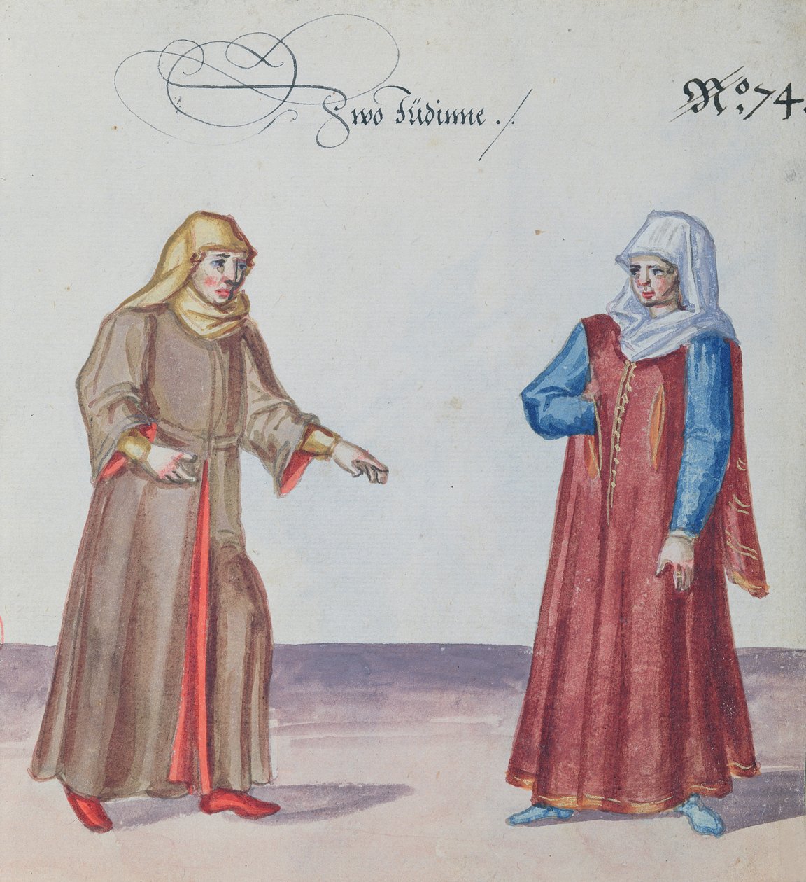 दो यहूदी महिलाएं, c.1600 (wc कागज पर) द्वारा जर्मन स्कूल