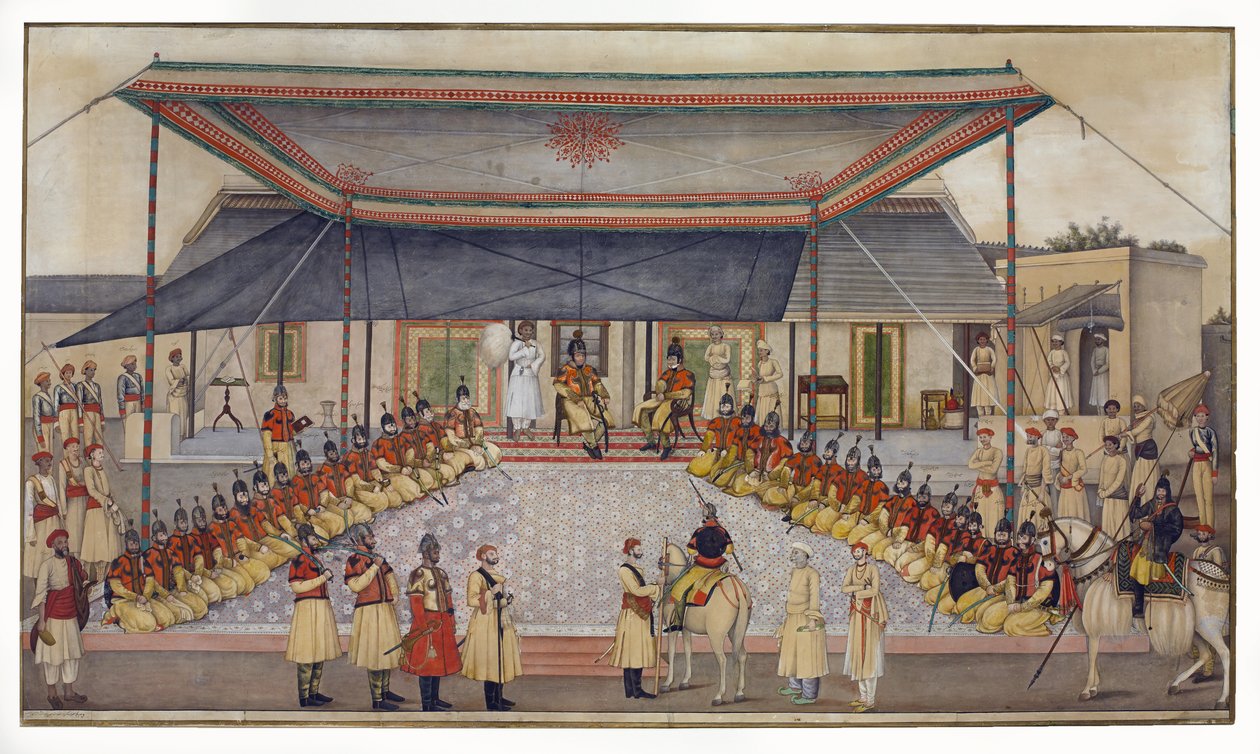 कर्नल जेम्स स्किनर ने एक रेजिमेंटल दरबार, 1827 (कागज पर गौचे के साथ wc) धारण किया द्वारा गुलाम अली खान