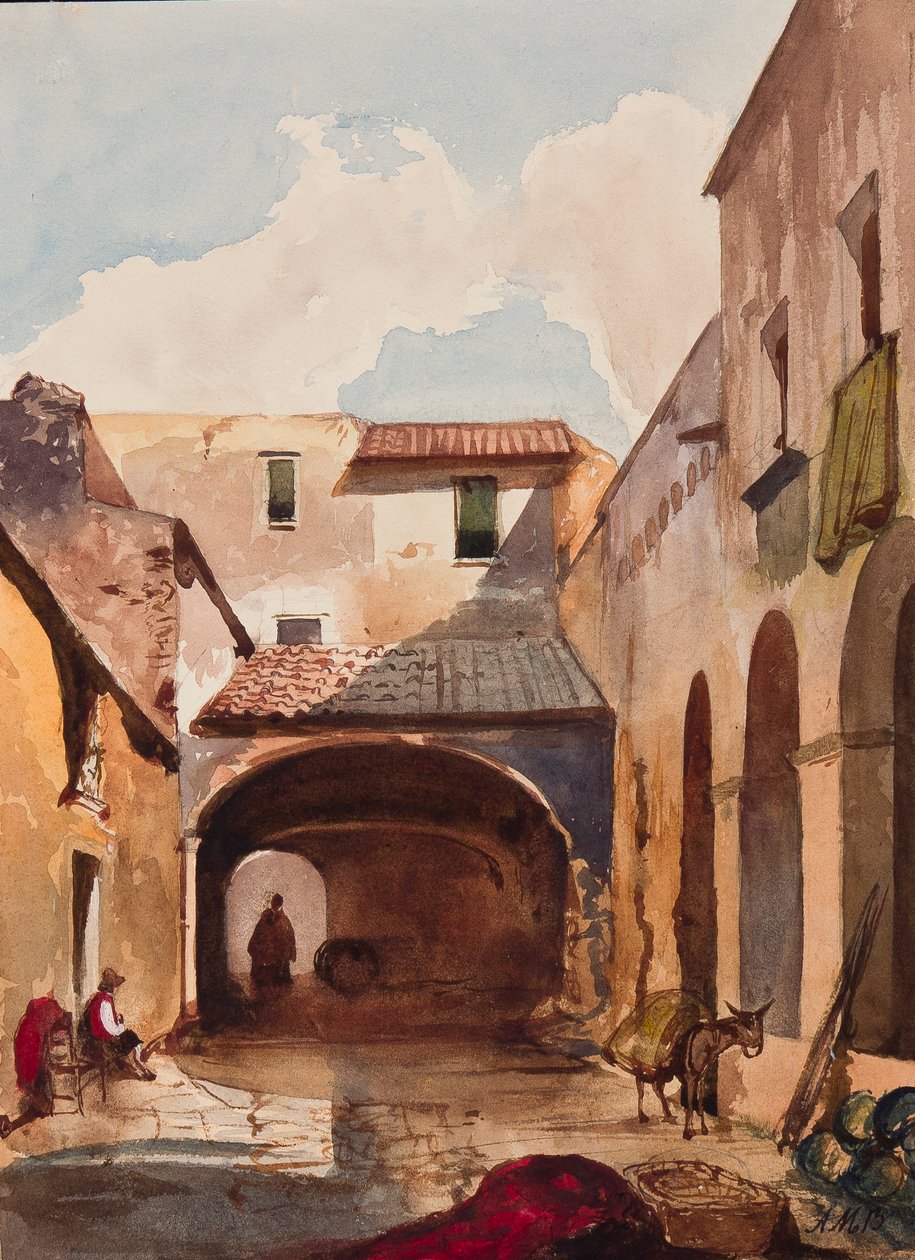 पैसेज और सड़क आंकड़ों के साथ, प्रिंस अल्फोंसो मारिया डि बोरबोन (1841-1934), 1853 (कागज पर पेंसिल, डब्ल्यूसी und गौचे) द्वारा अतिरिक्त द्वारा गियासिंटो गिगांटे