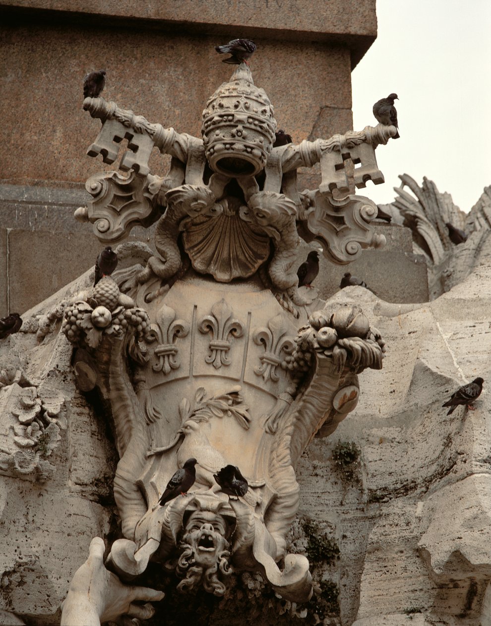 चार नदियों का फव्वारा, निर्दोष एक्स 1574-1655, 1648-51 पत्थर के हथियारों के कोट का विस्तार द्वारा जियान लोरेंजो बर्निनी