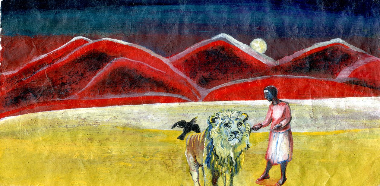 द लायन और द ब्लैकबर्ड, 2004 (कागज पर तेल) द्वारा गिगी सडबरी