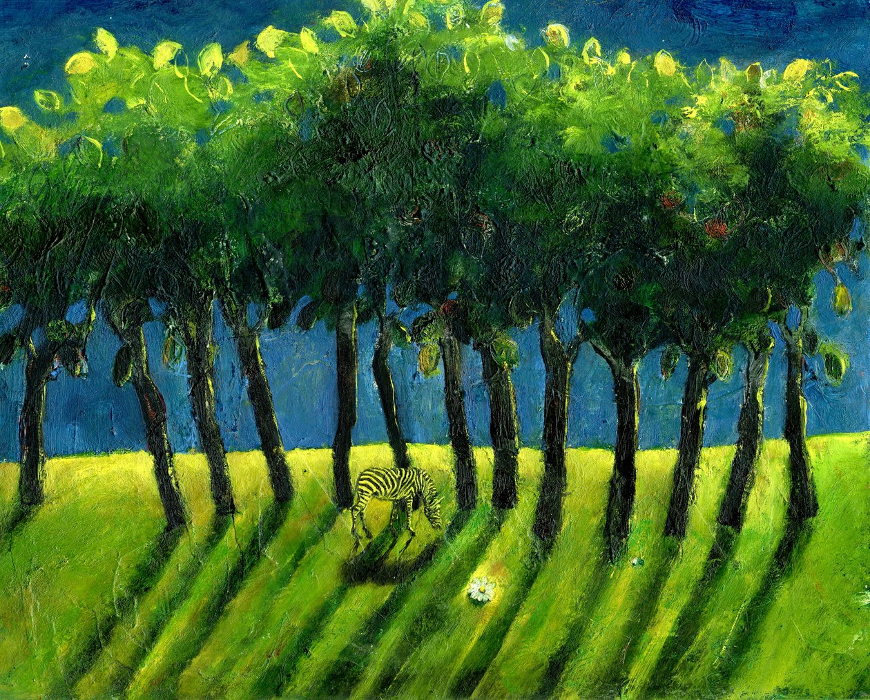 ज़ेबरा पेड़, 2005, (कागज पर तेल) द्वारा गिगी सडबरी