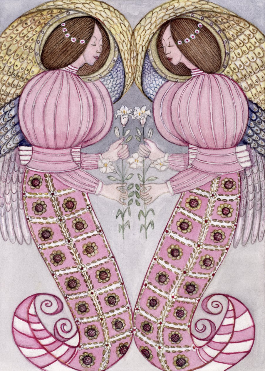 बाघ लिली को पकड़े हुए दो स्वर्गदूत, 1995 (wc) द्वारा गिलियन लॉसन