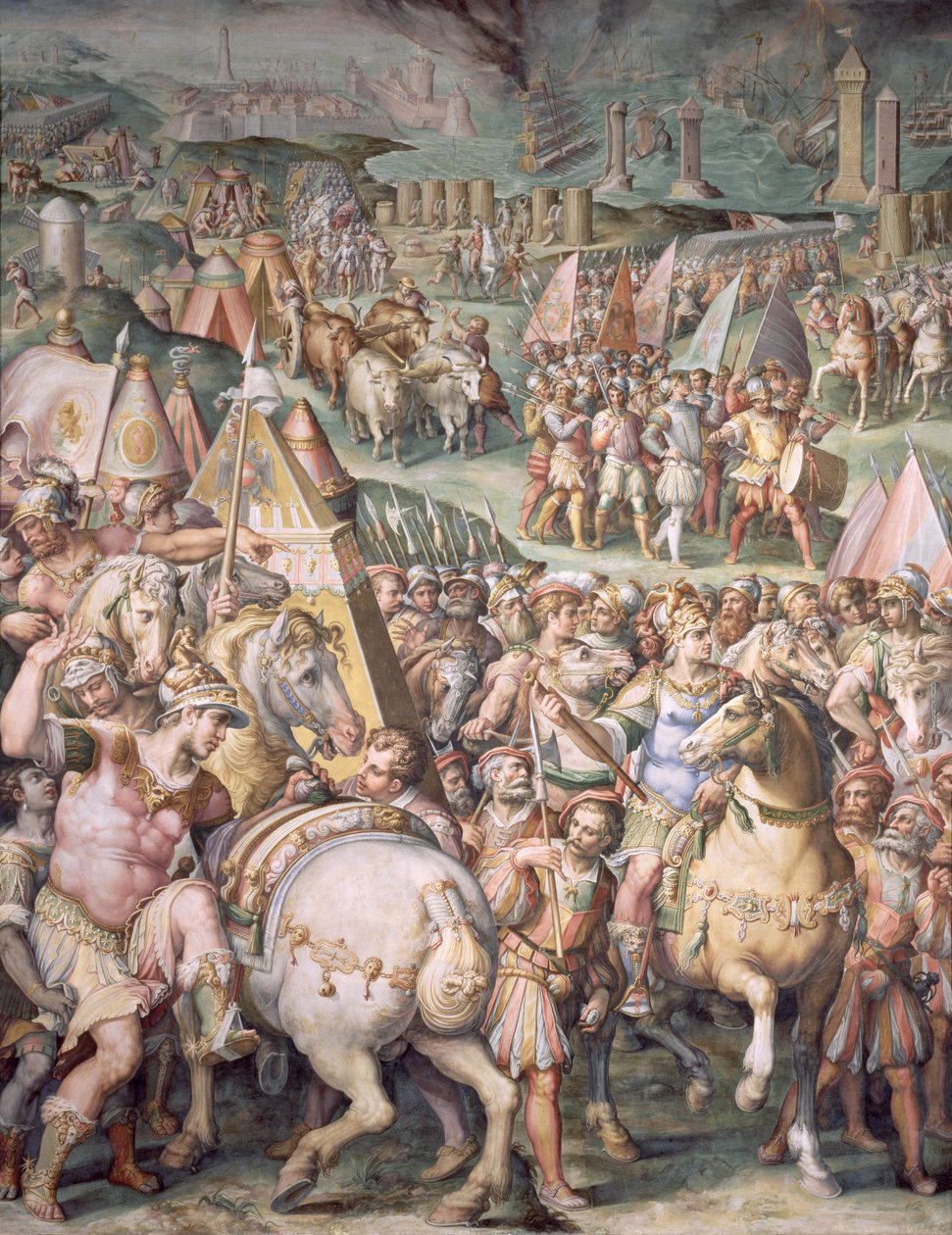 मैक्सिमिलियन I (1459-1519) द्वारा लिवोर्नो की घेराबंदी, सलोन देई सिनेक्वेनेटो से, 1555-72 द्वारा जियोर्जियो वासरी