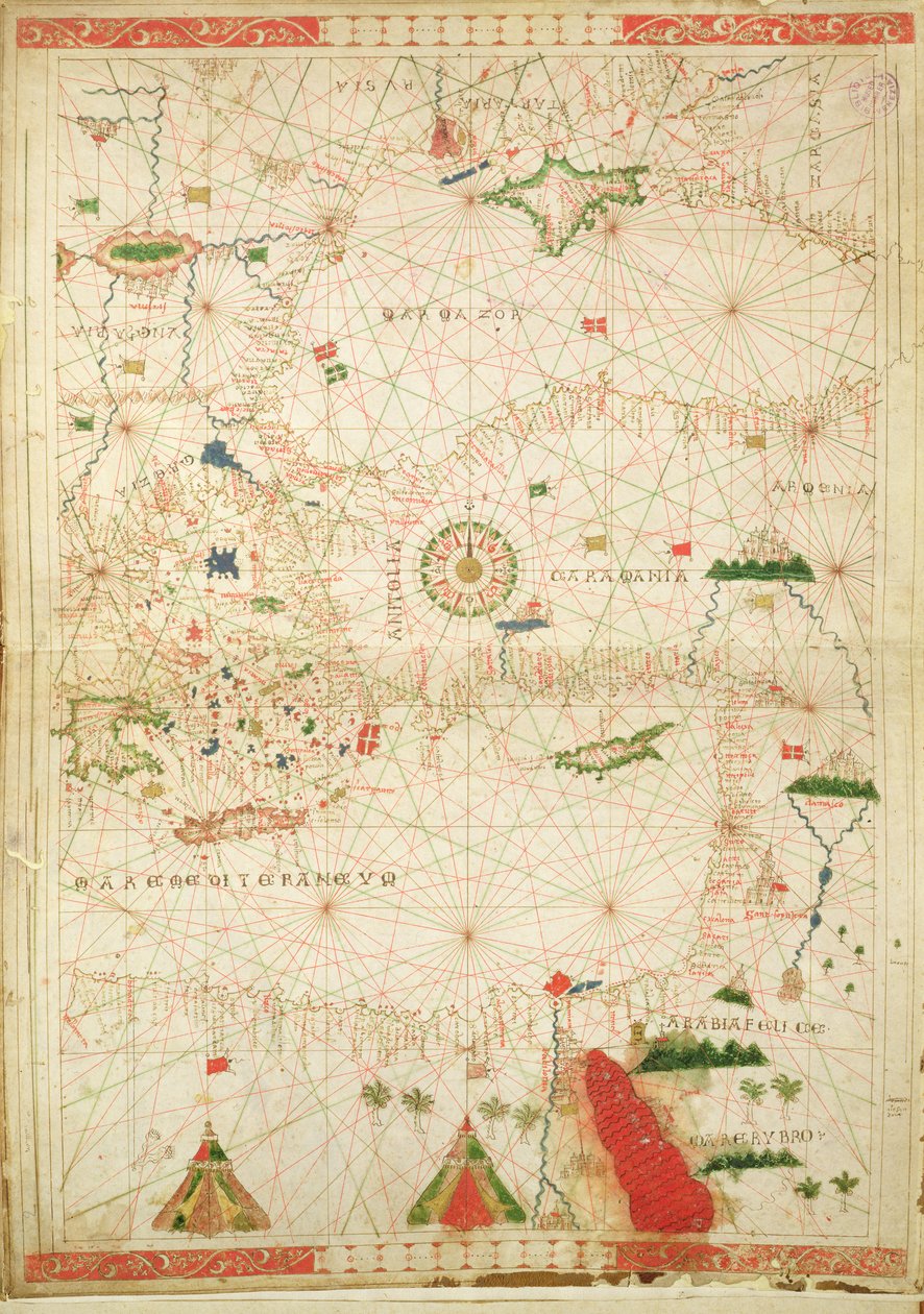 पूर्वी भूमध्यसागरीय, एक समुद्री परमाणु से, 1520 (वेल्लम पर स्याही) द्वारा जियोवानी ज़ेनोडोकस दा कोर्फू