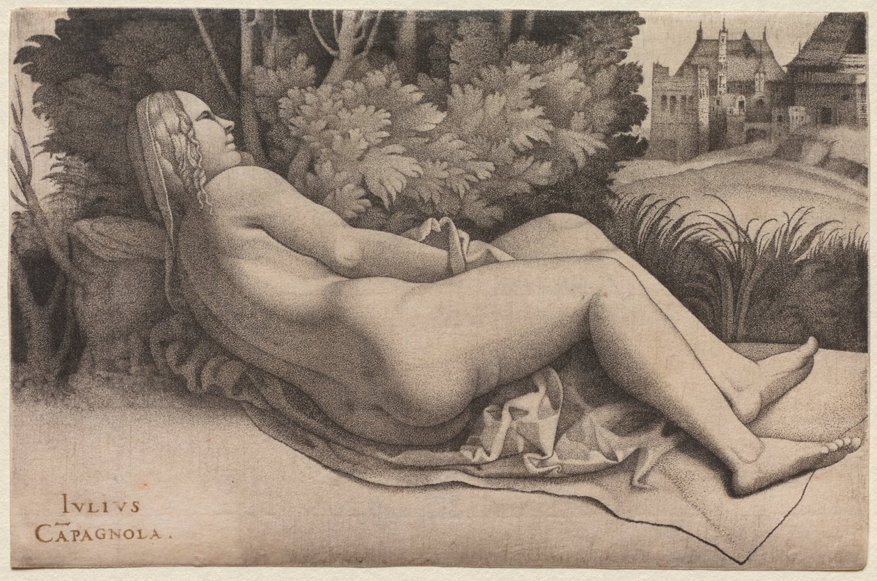 लैंडस्केप में वीनस रिक्लाइनिंग, c.1508-09 द्वारा Giulio Campagnola