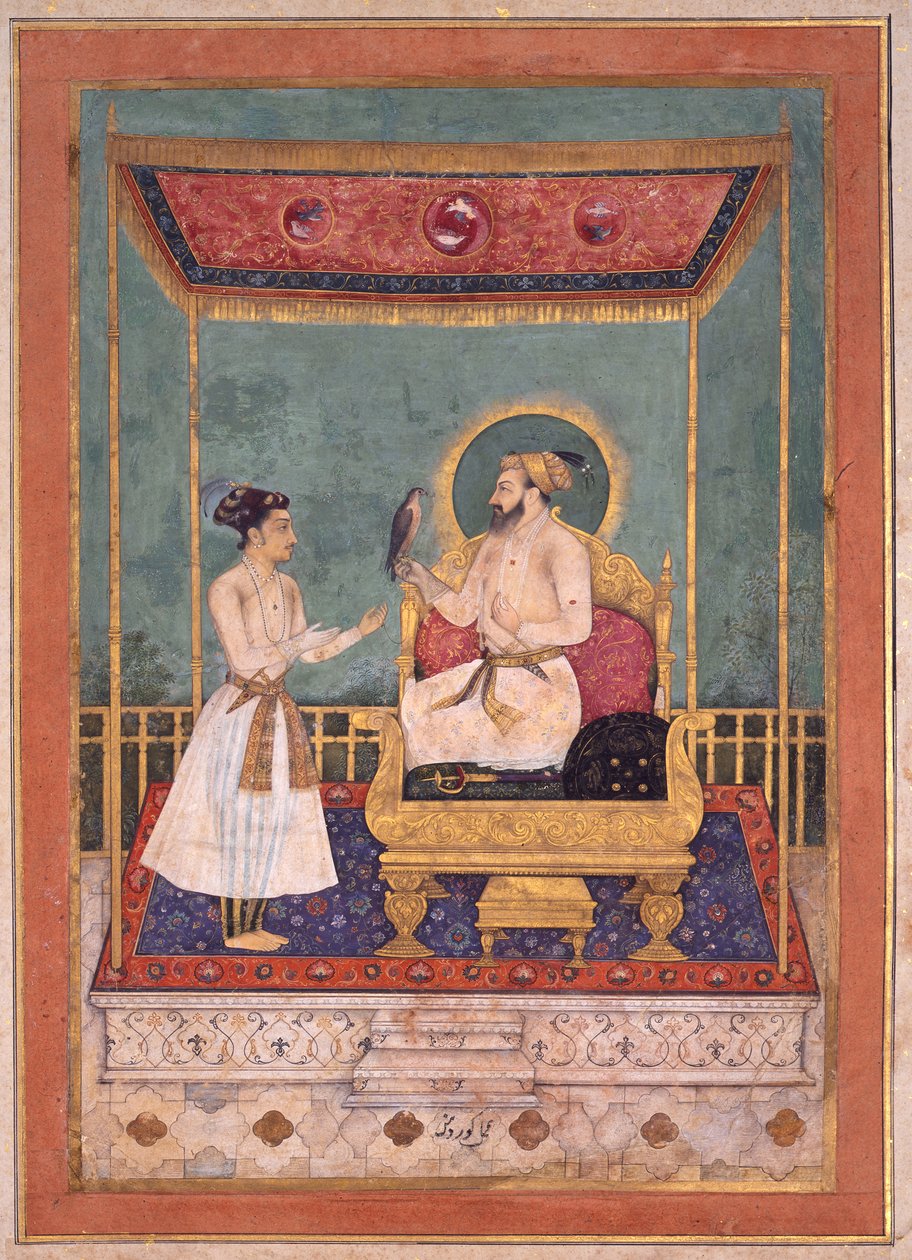 शाहजहाँ ने अपने पुत्र दारा शिकोह के साथ राज किया। 1630-1640 (कागज पर अपारदर्शी wc और सोना) द्वारा गोवर्धन