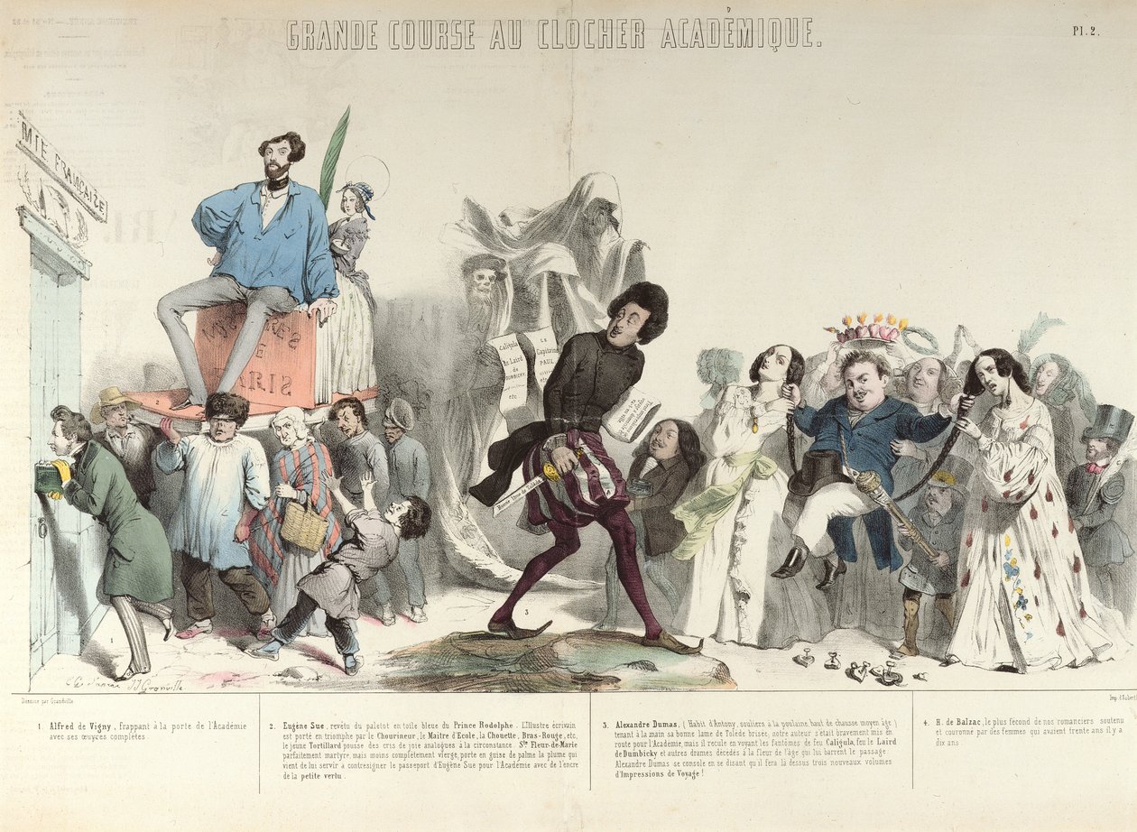 इंस्टीट्यूट डी फ्रांस, 1839 (218694 भी देखें) (रंग उत्कीर्णन) का कैरिकेचर द्वारा ग्रैंडविल