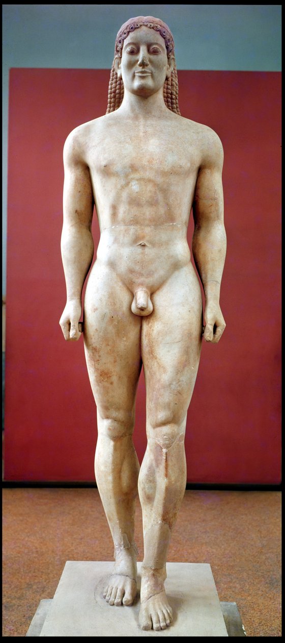 Anavysos Kouros, Kroisos की अंतिम संस्कार मूर्ति c.530-520 ईसा पूर्व (संगमरमर) द्वारा यूनानी
