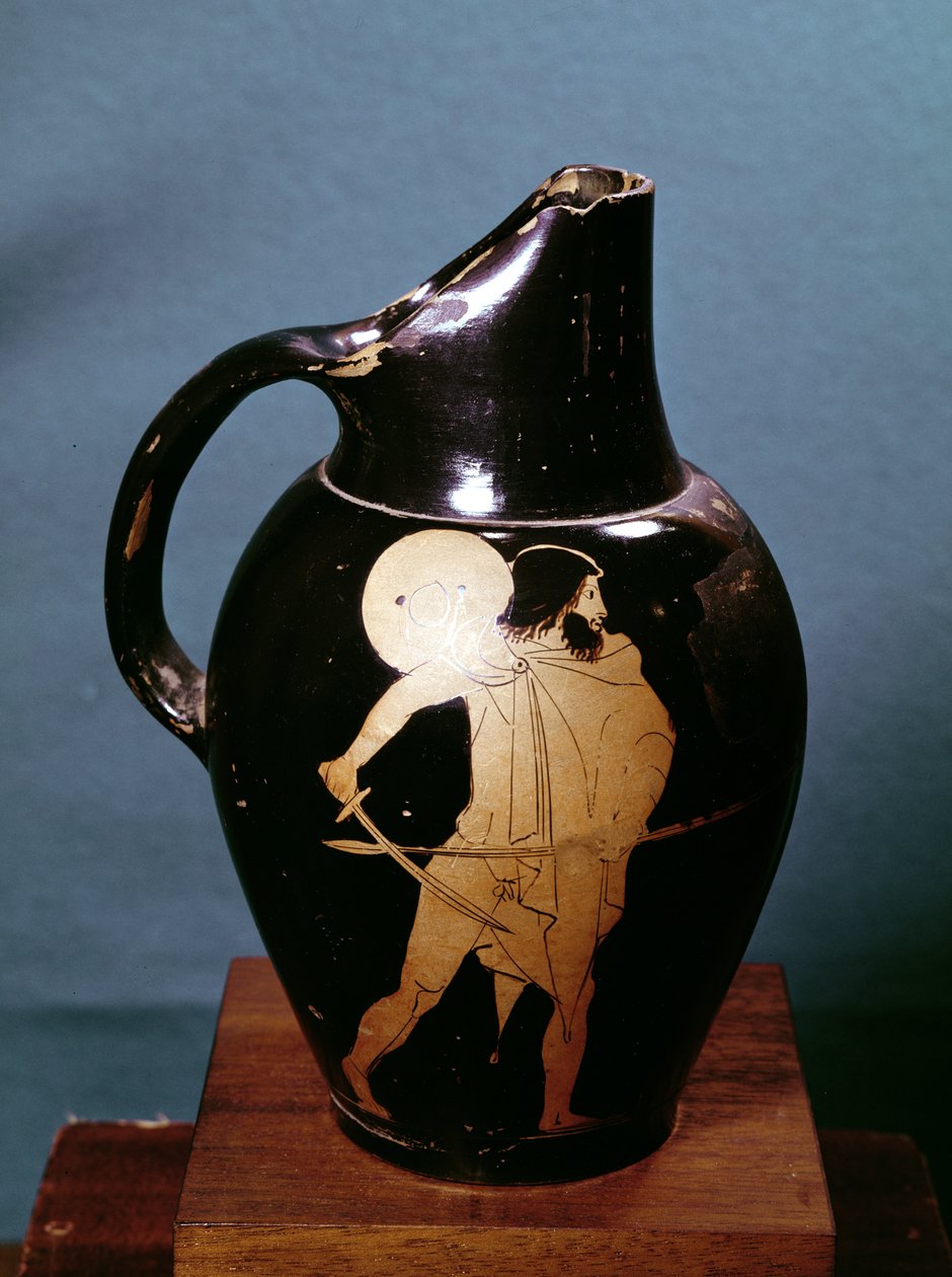 अटारी लाल आंकड़ा oinochoe अपनी तलवार (सिरेमिक) के साथ जादूगरनी Circe पीछा Ulysses का चित्रण (भी 279363 देखें) द्वारा यूनानी