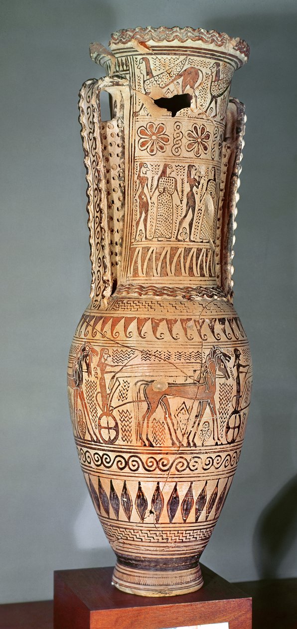 Loutrophoros एक स्फिंक्स, विभिन्न आंकड़े और रथों की परेड का चित्रण, प्रोटो-अटिक, c.690 ईसा पूर्व (मिट्टी के बर्तन) द्वारा यूनानी