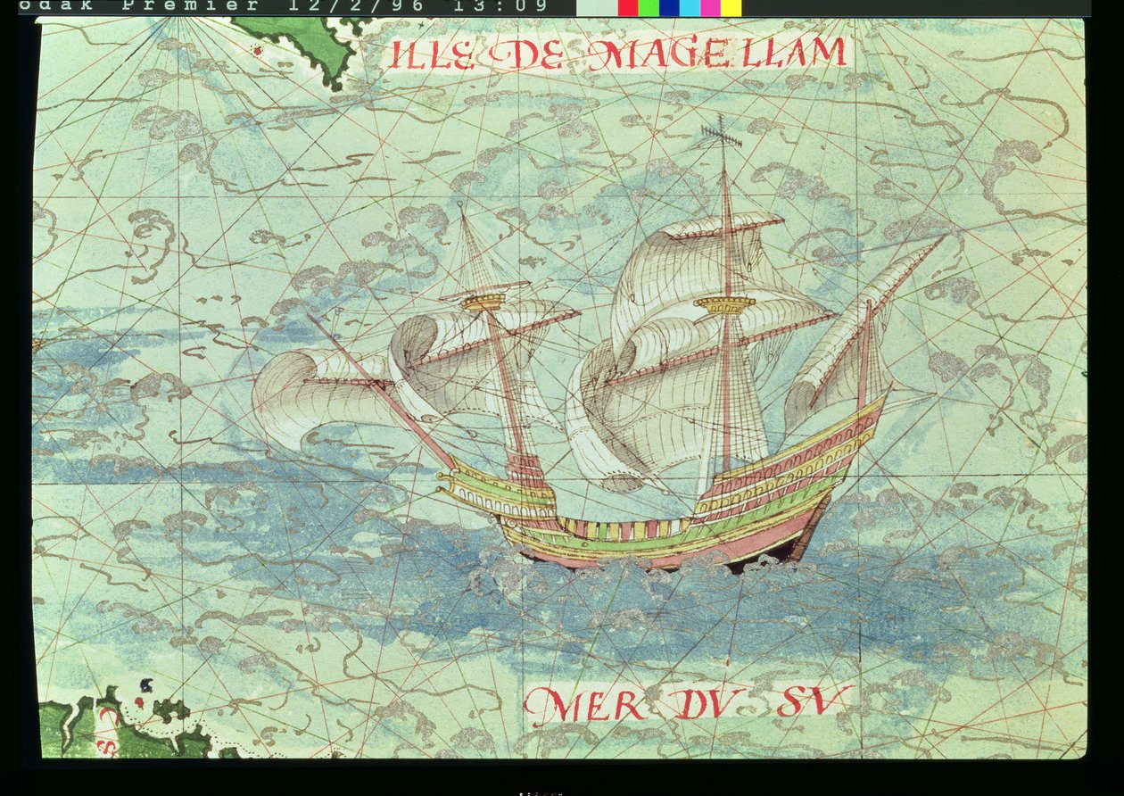 F.41v A Caravel, &39;कॉस्मोग्राफ यूनिवर्स&39;, 1555 से विस्तार द्वारा गिलौम ले टेस्टु