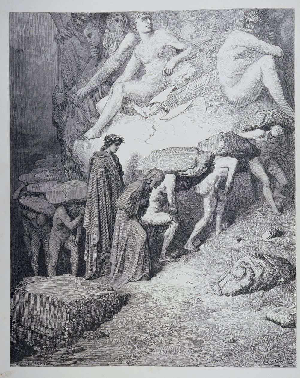 एंटोन वैलेरी बर्ट्रेंड (b.1823) c.1868 द्वारा उत्कीर्ण दांते अल्घिएरी (1265-1321) द्वारा &39;द डिवाइन कॉमेडी&39; (पुर्गेटेरियो) से बर्ड ऑफ प्राइड द्वारा गुस्ताव डोर