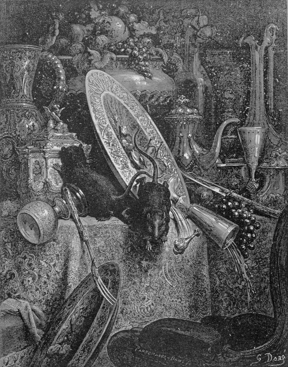 सिटी रैट एंड द कंट्री रैट, ला फोंटेन, 1868 द्वारा &39;फेबल्स&39; से दृष्टांत द्वारा गुस्ताव डोर