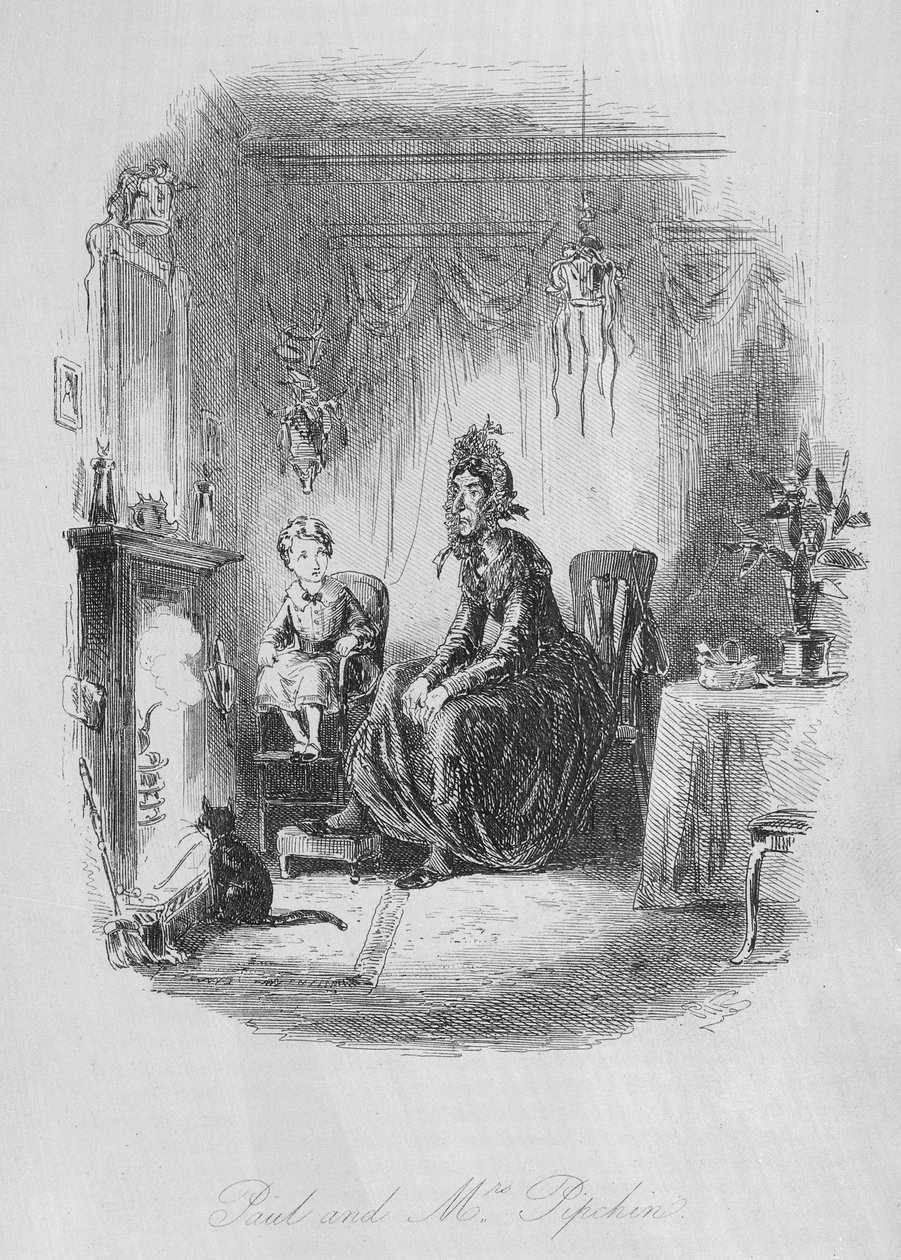 पॉल और मिसेज पिपचिन, चार्ल्स डिकेंस (1812-70) द्वारा &39;डोंबे एंड सन&39; का चित्रण पहली बार 1848 में प्रकाशित हुआ द्वारा हबलोत नाइट ब्राउन