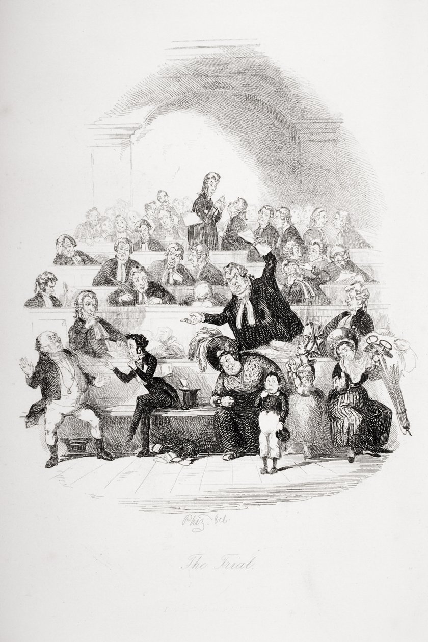 चार्ल्स डिकेंस (1812-70) द्वारा `द पिकविक पेपर्स &39;का परीक्षण, 1837 प्रकाशित द्वारा हबलोत नाइट ब्राउन