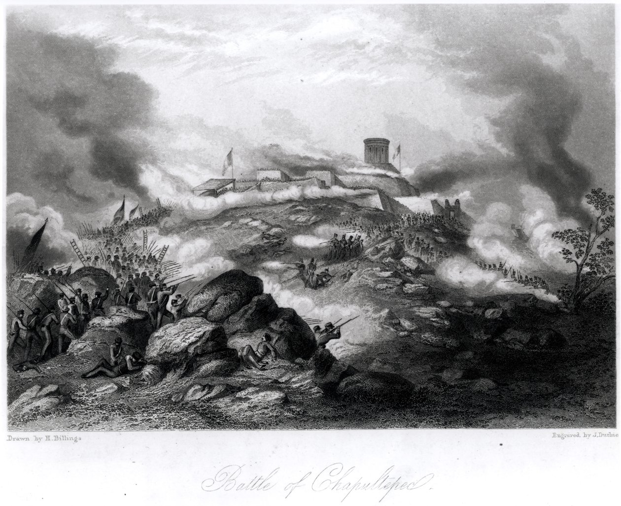 1847 के चापल्टेपेक की लड़ाई, जे। डूथी द्वारा उकेरी गई द्वारा हम्मट बिलिंग्स