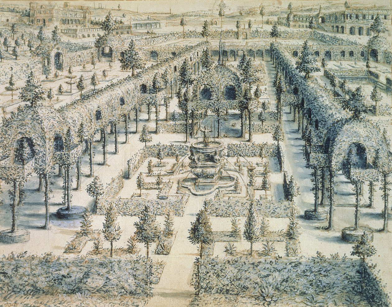 एक सजावटी उद्यान के लिए डिजाइन, 1576 (कलम, कागज पर स्याही से नीला धोना) द्वारा हंस या जन वेडरमैन डे व्रीस