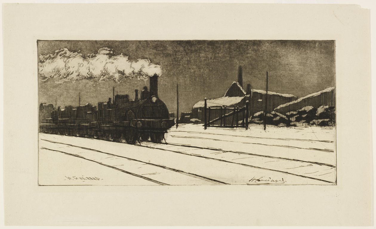 लोकोमोटिव, बर्फ का प्रभाव, c.1888 (नक्काशी और जलीय) द्वारा हेनरी चार्ल्स गुएरार्ड