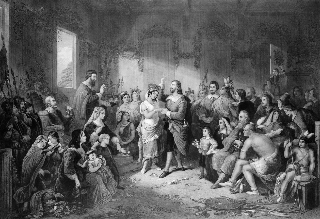 पोकाहोंटस (सी। 1595-1617) का विवाह जॉन सी। मैकक्रे द्वारा उत्कीर्ण किया गया द्वारा हेनरी ब्रुकनर