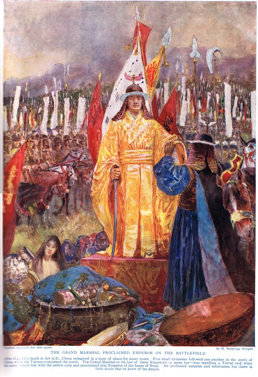 युद्ध के मैदान पर ग्रैंड मार्शल का घोषित सम्राट, &39;हचिंसन्स हिस्ट्री ऑफ द नेशंस&39;, c.1920 से चित्रण द्वारा हेनरी चार्ल्स सेपिंग्स राइट