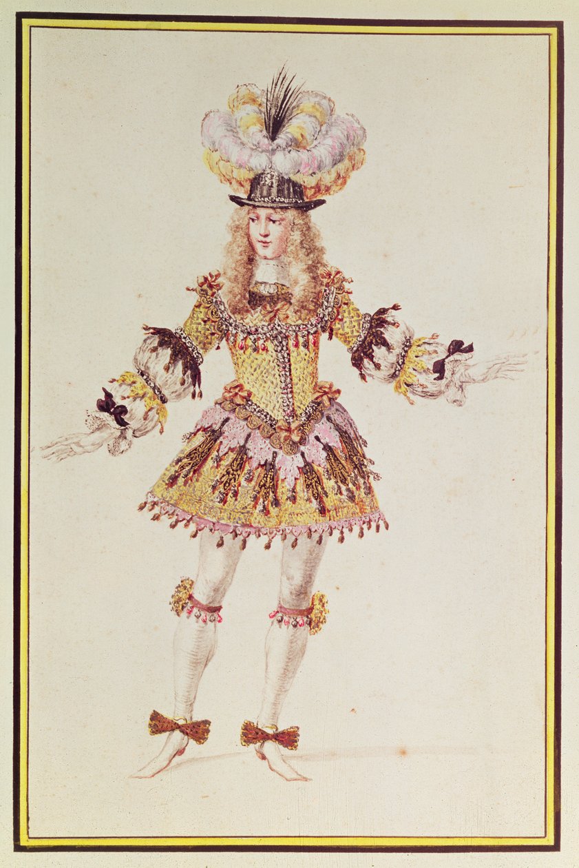 पुरुष नर्तकी के लिए पोशाक डिजाइन, c.1660 (कलम, स्याही, wc und pape पर सोना) द्वारा हेनरी गिसे