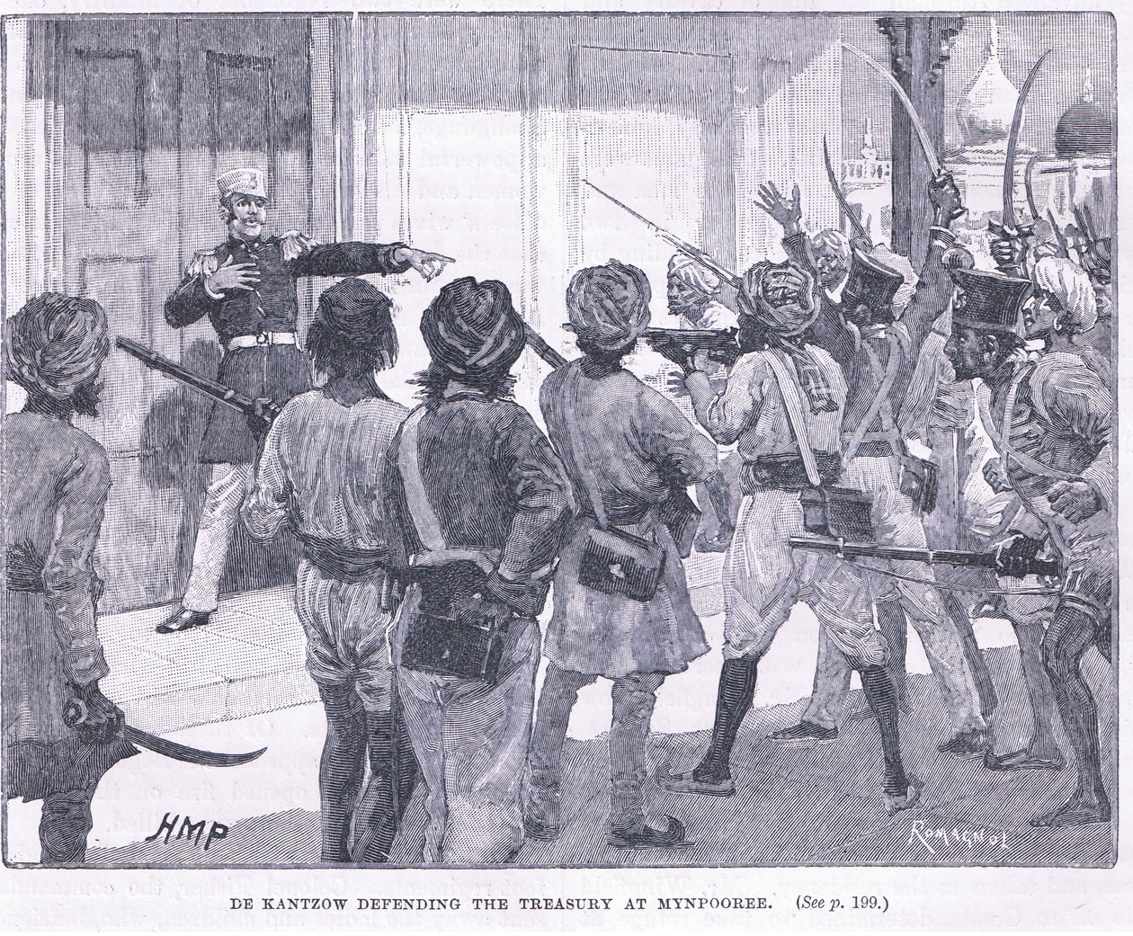 डी कंत्ज़ो ने 1857 ई। में म्य्नपोरे में खजाने का बचाव किया द्वारा हेनरी मैरियट पगेट