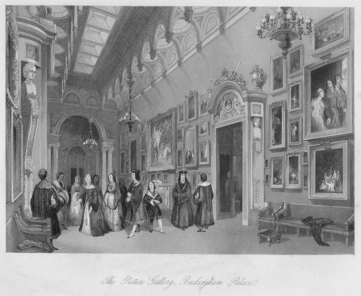 द पिक्चर गैलरी, बकिंघम पैलेस, c1841 द्वारा हेनरी मेलविल