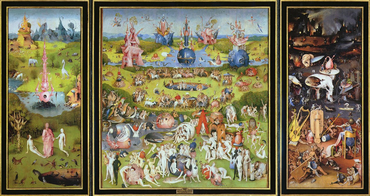 द गार्डन ऑफ़ अर्थली डिलाइट्स, 1500s। द्वारा हिरेमस बॉश