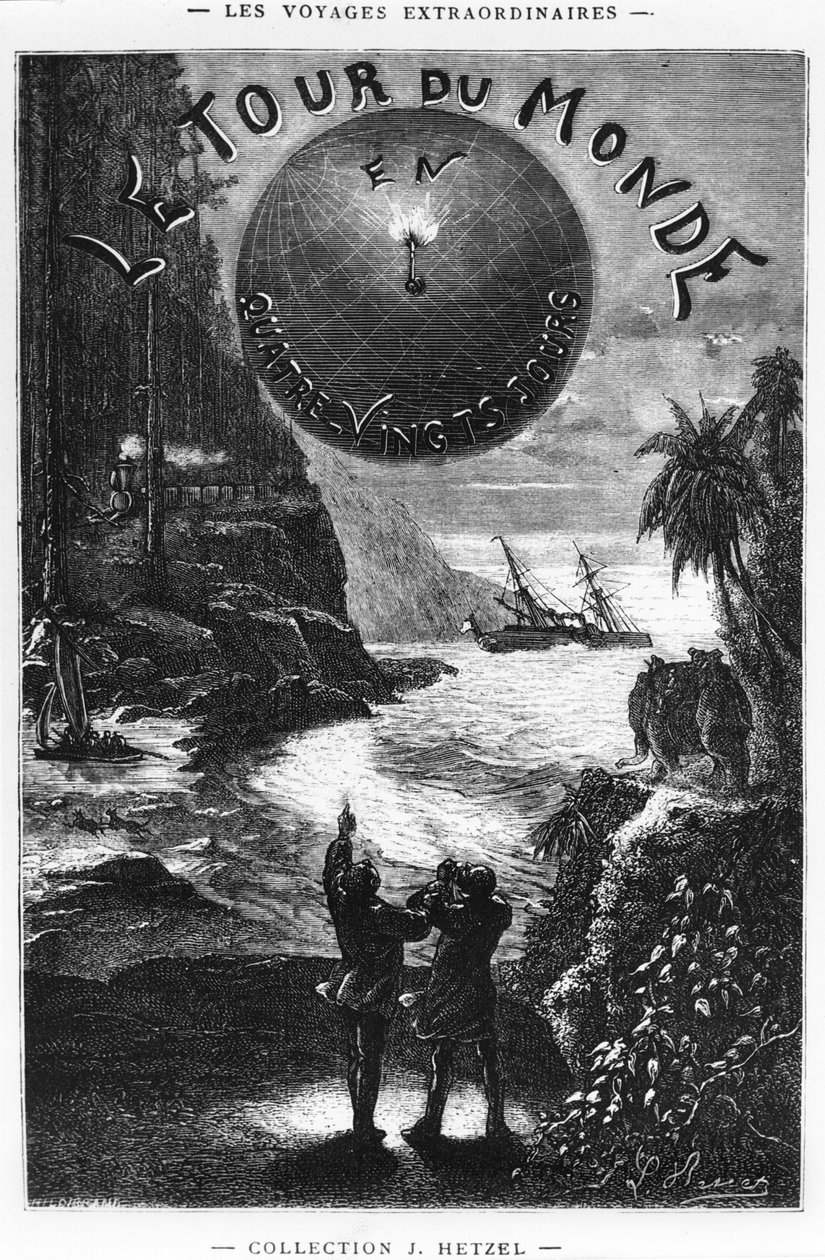 जूल्स वर्ने (1828-1905) पेरिस, हेट्ज़ेल, 19 वीं सदी के अंत में &39;अस्सी वर्ल्ड इन अस्सी डेज&39; की मोर्चा द्वारा हिप्पोलाइट लियोन बेनेट