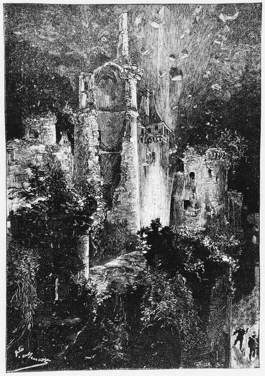 कैसल विस्फोट, जूल्स वर्ने (1828-1905) पेरिस, हेत्ज़ेल, 1892 द्वारा &39;ले चेटो देस कार्पेथेस&39; का चित्र द्वारा हिप्पोलाइट लियोन बेनेट