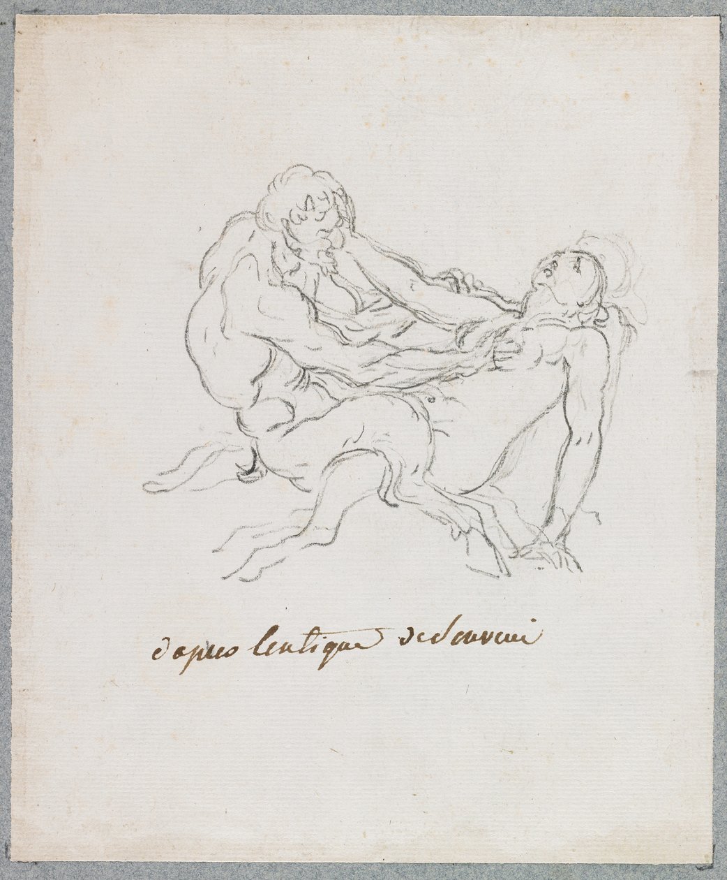 Satyr और Faun Embracing (कागज पर काला चाक) द्वारा ह्यूबर्ट रॉबर्ट