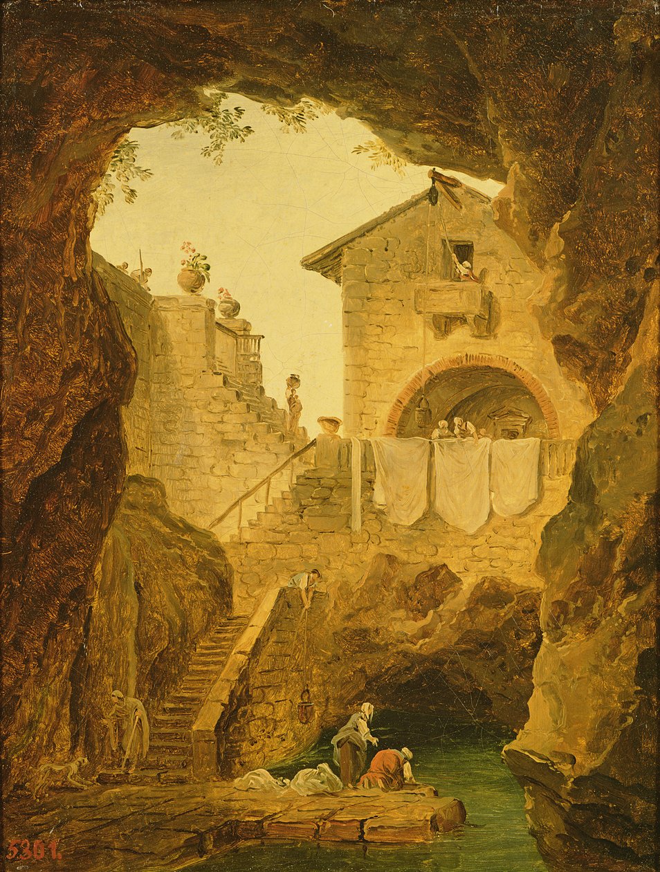 Grotto के तहत फव्वारा द्वारा ह्यूबर्ट रॉबर्ट