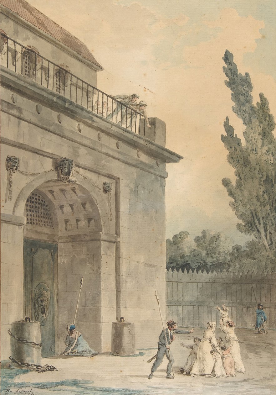 1794-95 में एक जेल छोड़ने वाले आगंतुक। द्वारा ह्यूबर्ट रॉबर्ट