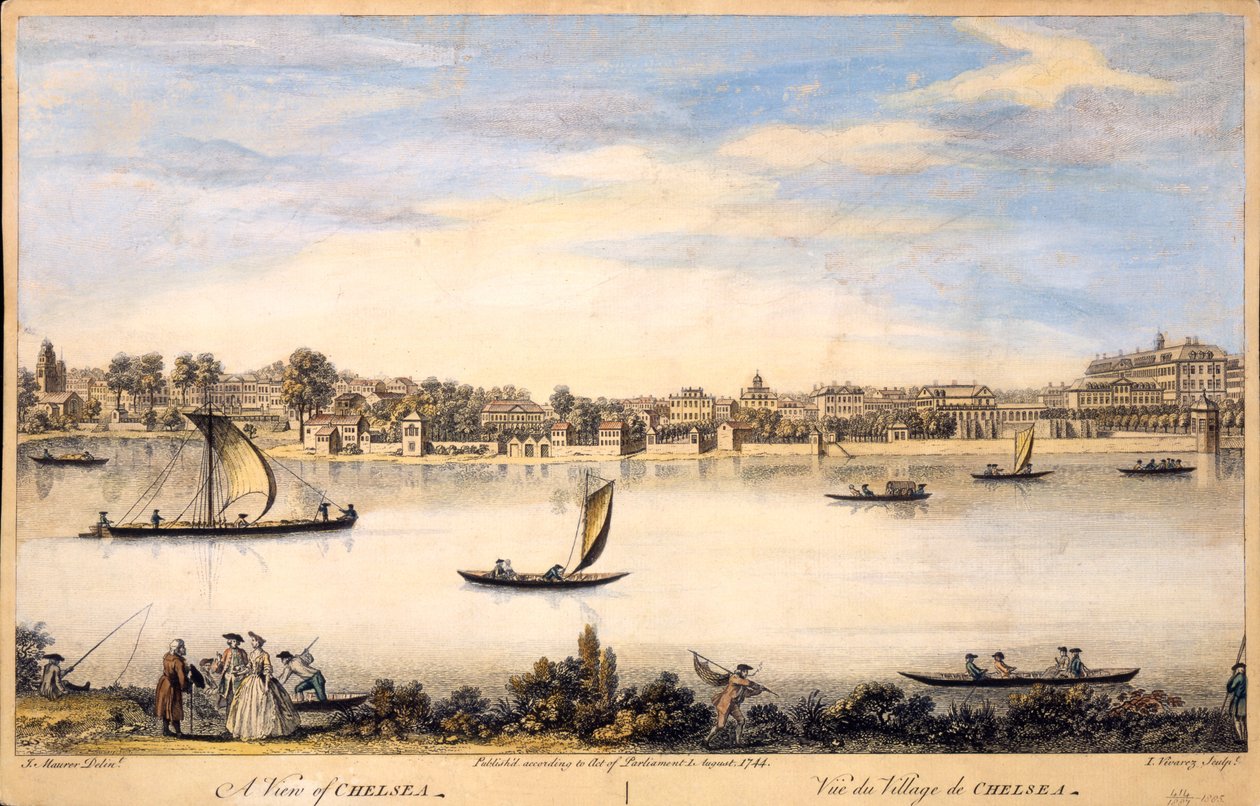 चेल्सी का एक दृश्य, आई। विवरेज़ द्वारा उत्कीर्ण, c.1744 द्वारा आई। ईंट बनाने वाला