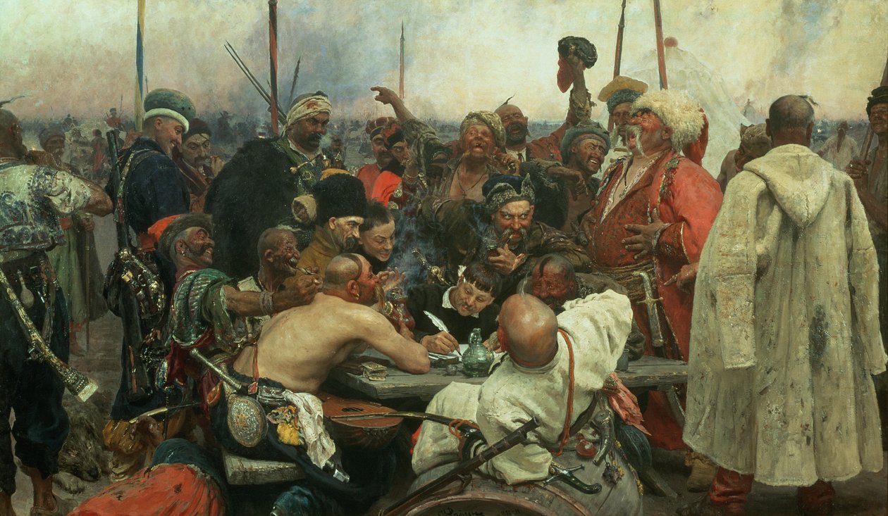 Zaporozhye Cossacks ने तुर्की सुल्तान को एक पत्र लिखा, 1890-91 द्वारा इल्या एफिमोविच रेपिन