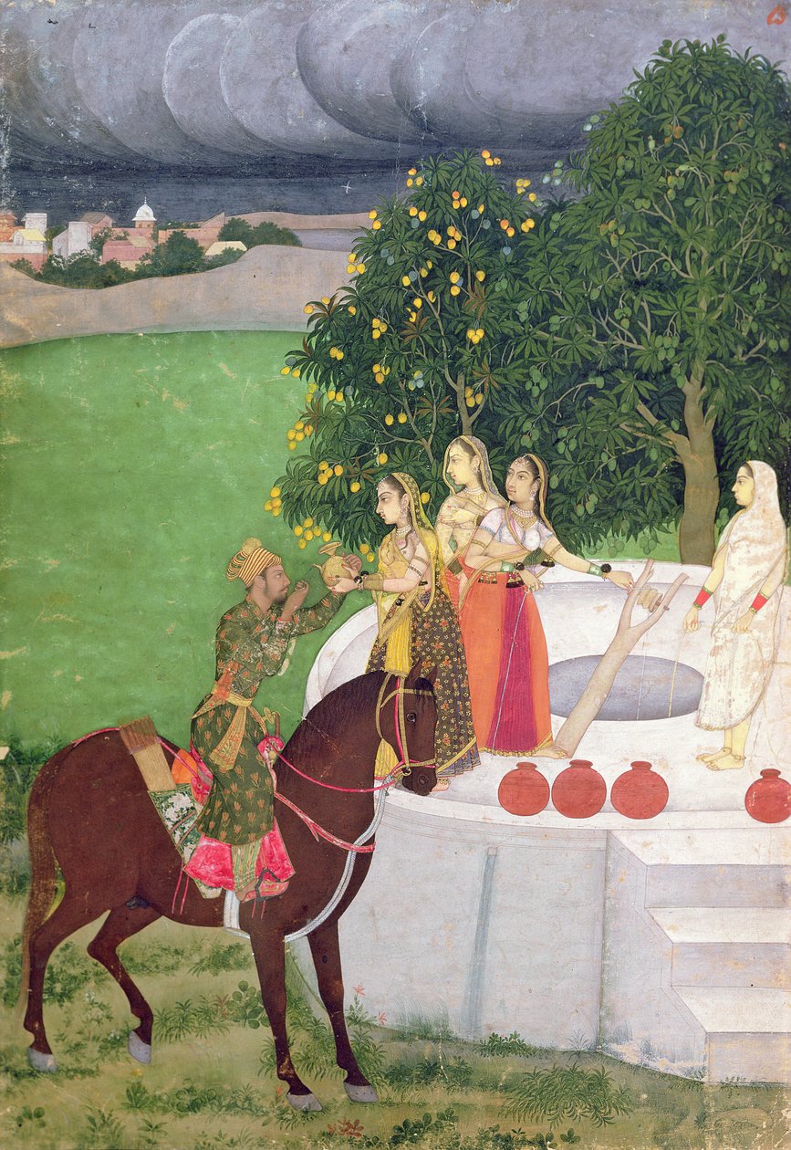 मुगल, c.1720 एक कुएं में महिलाओं से पानी की भीख माँगता राजकुमार द्वारा इंडियन स्कूल