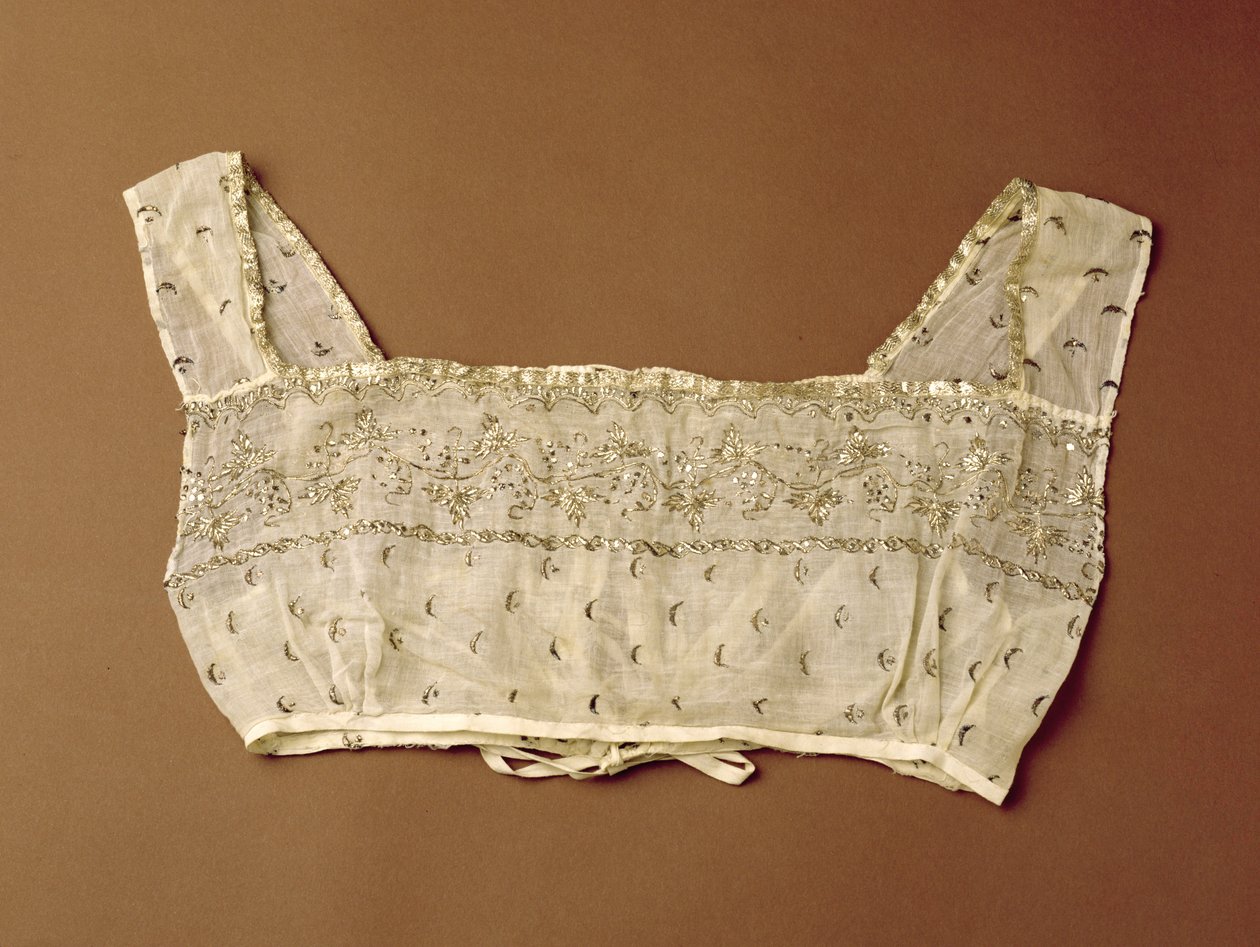 Bodice, चपटे चांदी के तार के साथ कशीदाकारी, c.1805-10 (मलमल) द्वारा इंडियन स्कूल