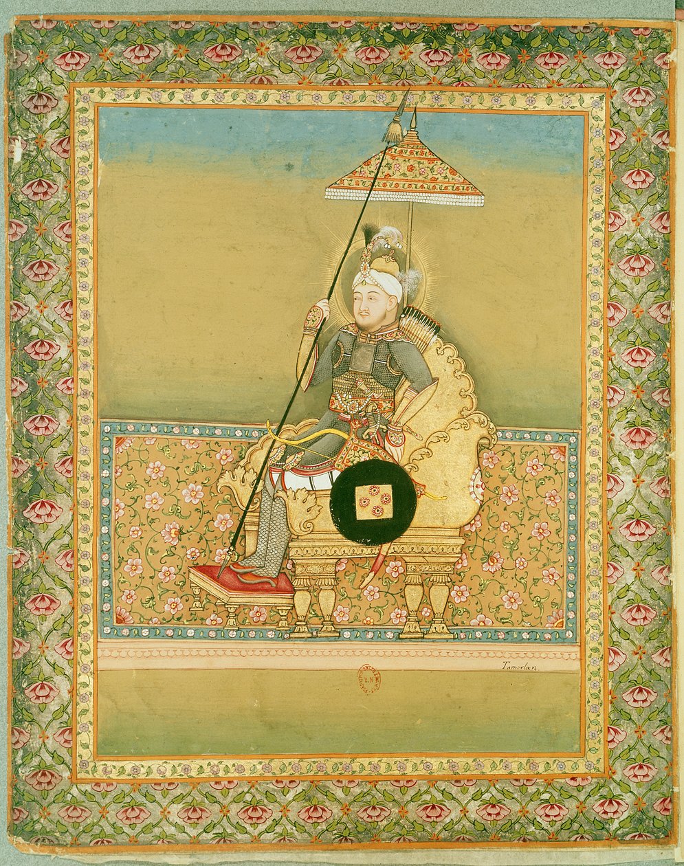 ताम्रलेन (1336-1404) मोगुल सम्राटों के चित्रों के एक एल्बम से, 1774 द्वारा इंडियन स्कूल