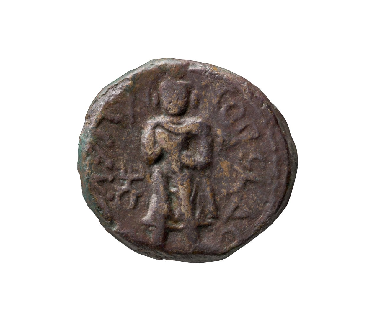 कुषाण सिक्का, ई। ई। 127-155 (तांबा) द्वारा इंडियन स्कूल
