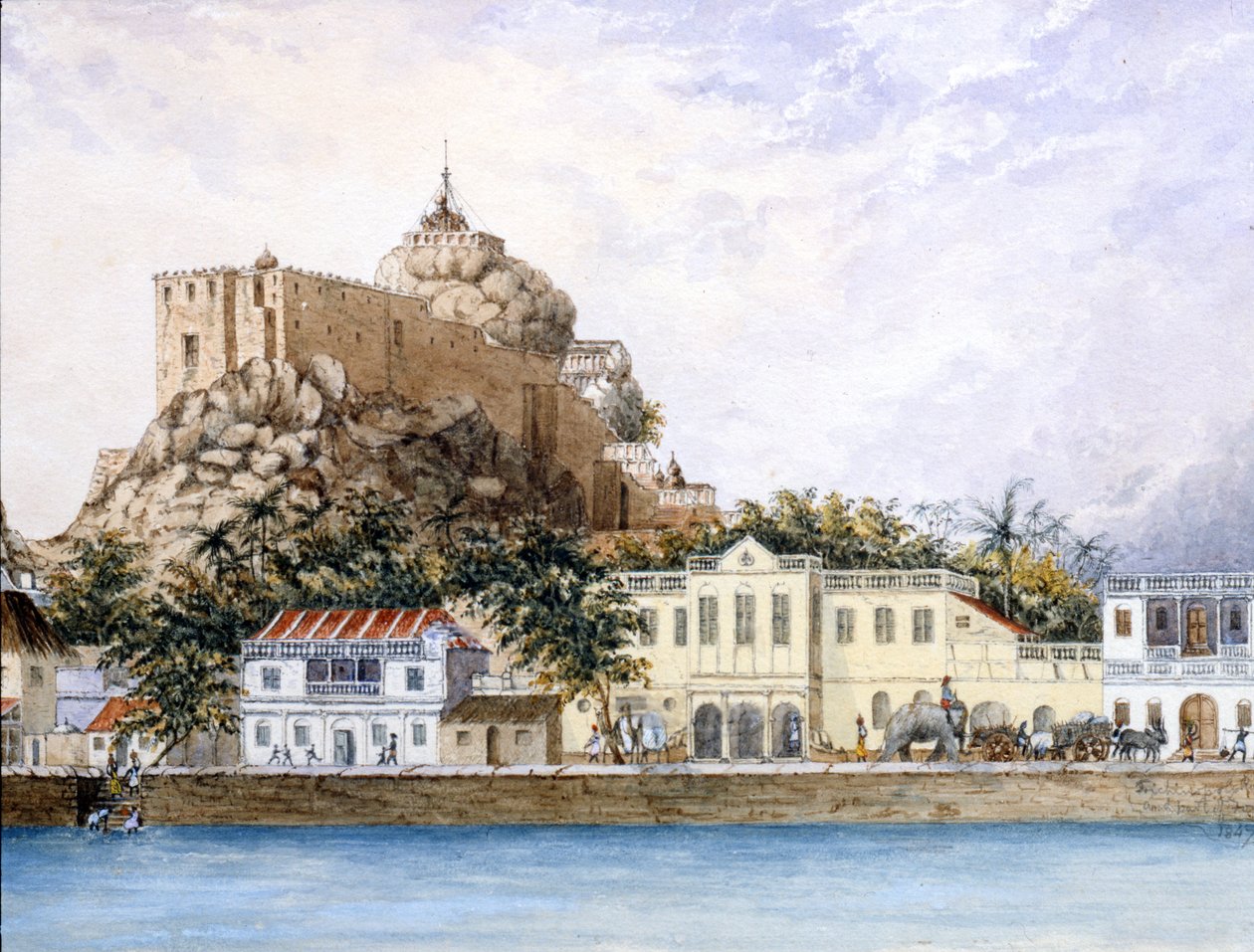 अज्ञात टाउनशिप, c.1830 (wc और gouache कागज पर) द्वारा इंडियन स्कूल