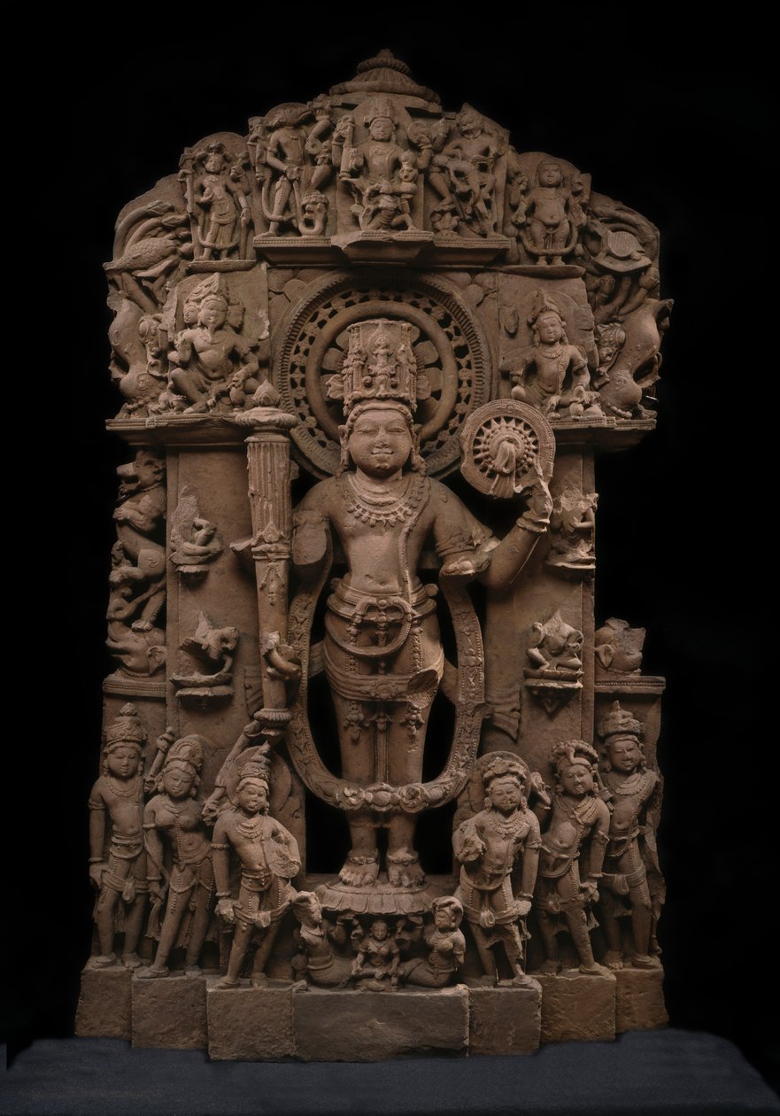 विष्णु और उनके अवतार, c.10 वीं शताब्दी (बलुआ पत्थर) द्वारा इंडियन स्कूल